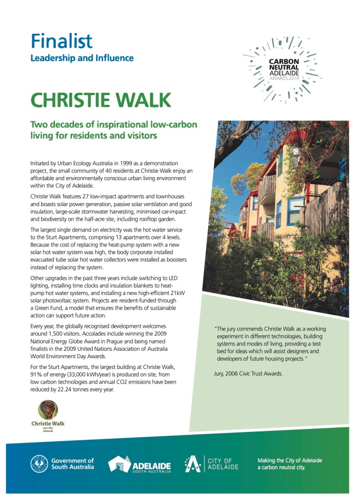 Christie Walk - from the Carbon Neutral Adelaide Awards 2019 booklet
